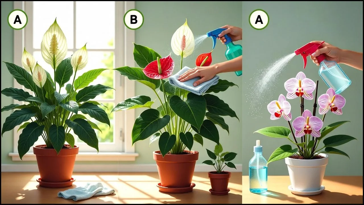 how to clean the leaves of flowering indoor plants